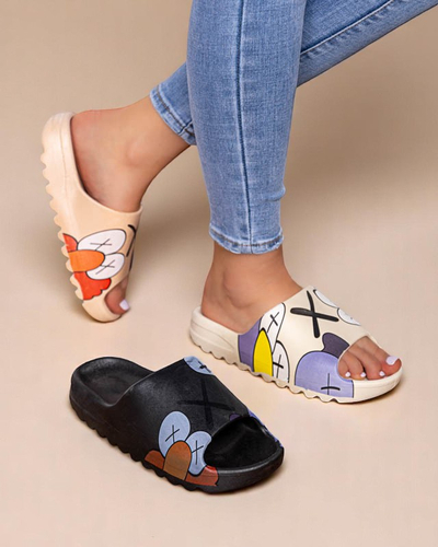 Pantoufles pour femmes en caoutchouc crème avec imprimé Pfizz - Footwear