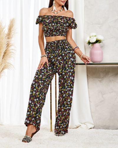 Royalfashion Ensemble floral deux pièces pour femmes