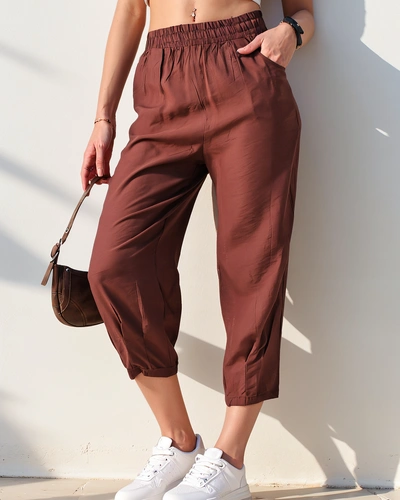 Royalfashion Pantalons droits en tissu pour femmes 7/8