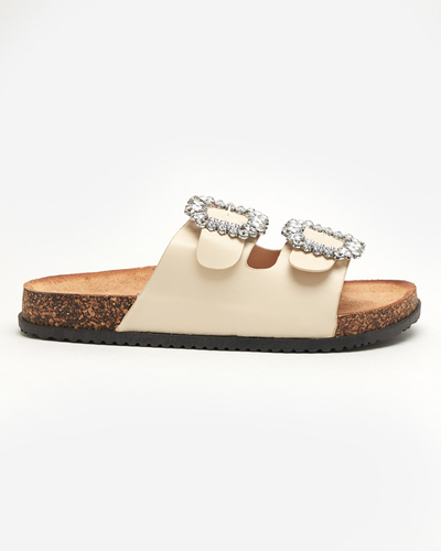 Pantoufles pour femmes beiges avec fermoirs Oterina - Footwear