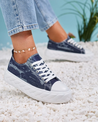 Royalfashion Baskets en denim bleu marine pour femme avec frottement Nerolera