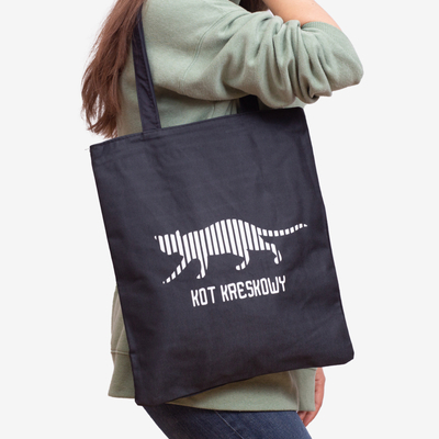 Sac en tissu noir avec signe et imprimé chat - Accessoires