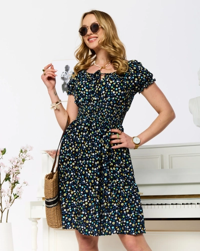 Robe courte bleu marine à imprimé floral pour femme - Vêtements
