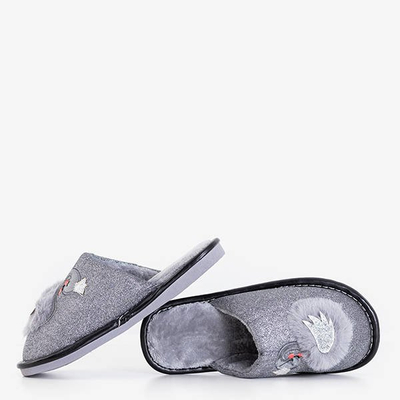 Chaussons femme gris pailletés avec un cygne Lebaqa - Footwear