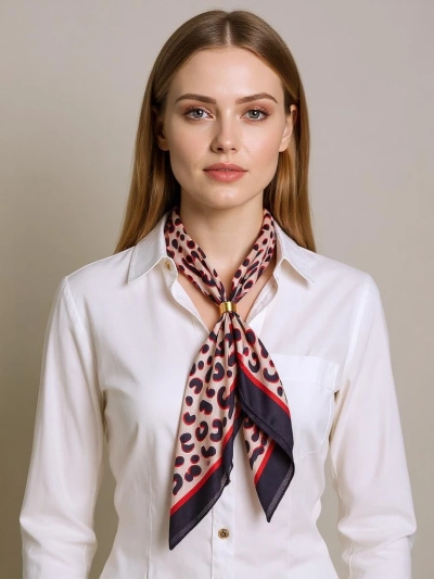 Apollonia – foulard pour femmes en polyester avec motif léopard, beige et noir