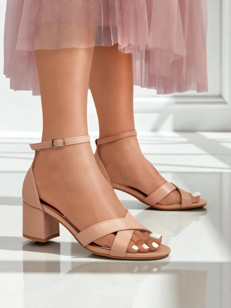 Royalfashion Sandales à talon bas bloc pour femme Eleganza Strap