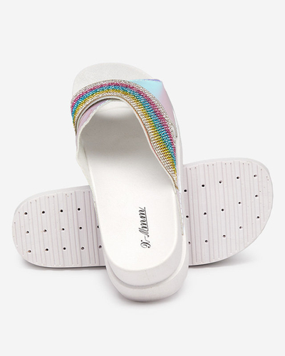 OUTLET Chaussons femme blancs holographiques à sequins Yalay - Footwear