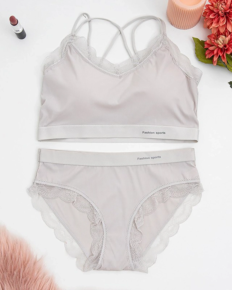 Ensemble lingerie femme gris clair avec dentelle - Sous-vêtements