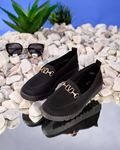 Royalfashion Mocassins en tissu noir pour femme avec ornements dorés Ertica