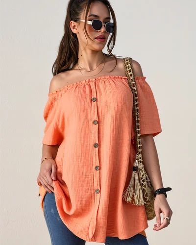 Blouse en coton Royalfashion pour femmes à l'espagnole avec boutons décoratifs