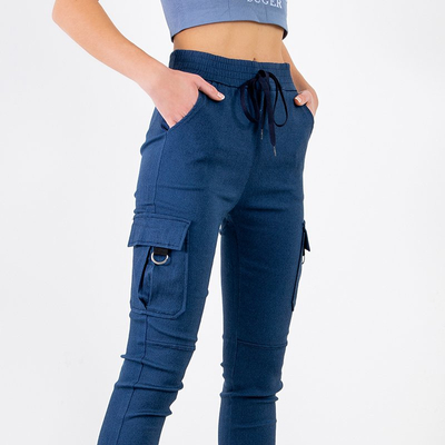 Pantalon cargo femme bleu marine avec poches - Vêtements