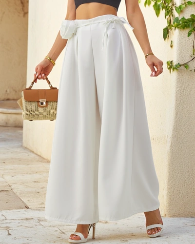 Royalfashion Pantalons larges élégants pour femmes avec une fleur décorative au niveau de la ceinture