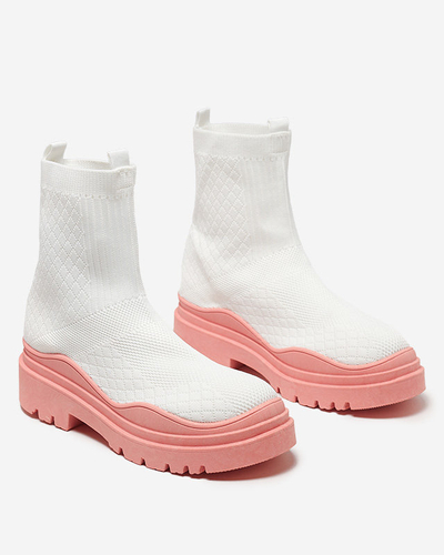 Bottines pour femmes blanches et roses à talon plat Seritis - Footwear