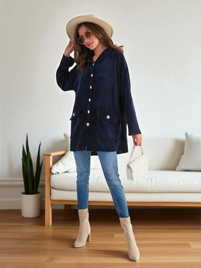 Royalfashion Cardigan pour femmes avec boutons dorés GRANDE TAILLE