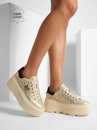 Baskets de sport ajourées en cuir naturel pour femmes Atelle