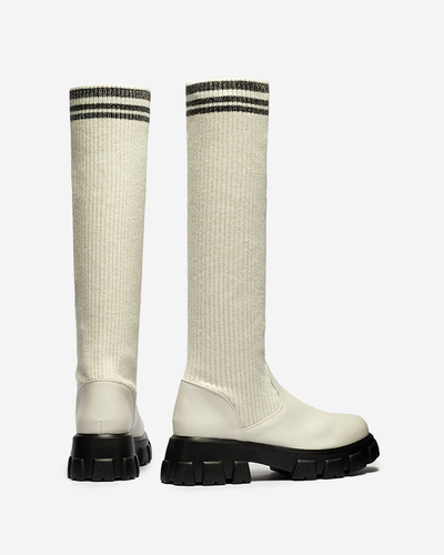 Bottes hautes à enfiler pour femmes de couleur écrue Alerpi- Footwear