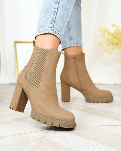 Royalfashion Bottes à talons hauts pour femmes marron clair Seihay