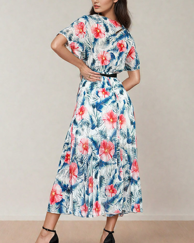 Royalfashion Robe midi plissée à motif floral pour femme