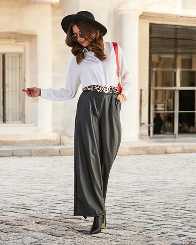 Pantalons larges en cuir éco pour femmes de Royalfashion