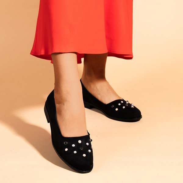 OUTLET Ballerines femme noires avec perles Coinel - Footwear