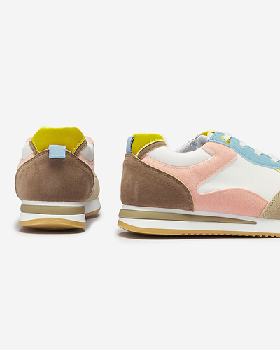 Chaussures de sport à lacets pour femmes, marron clair et rose Semdik- Footwear