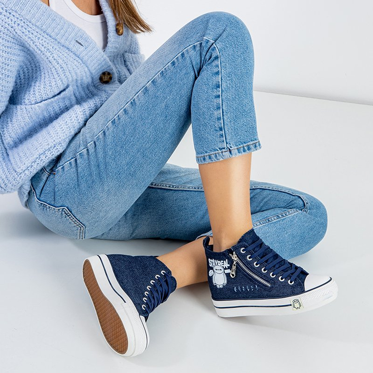 Baskets femme bleu marine à talon compensé à imprimé Edwardina