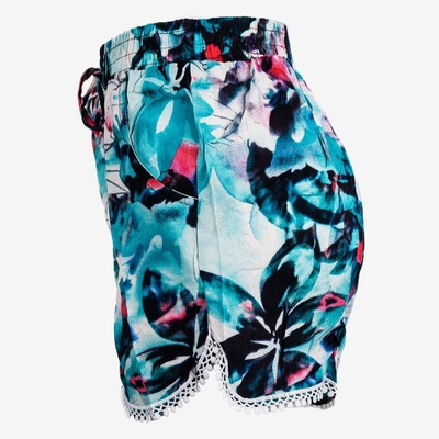 Short court femme turquoise avec fleurs - Pantalon 1