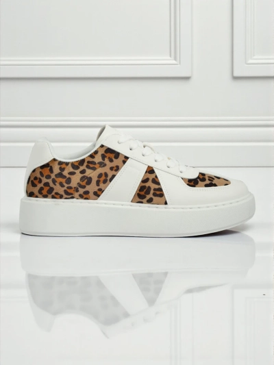 Baskets pour Femmes Calista Leopardia – Blanc Cuir Écologique Tissu Printemps 4cm