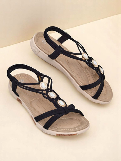 Sandales pour femmes Royalfashion Callista - espadrilles noires avec strass pour l'été