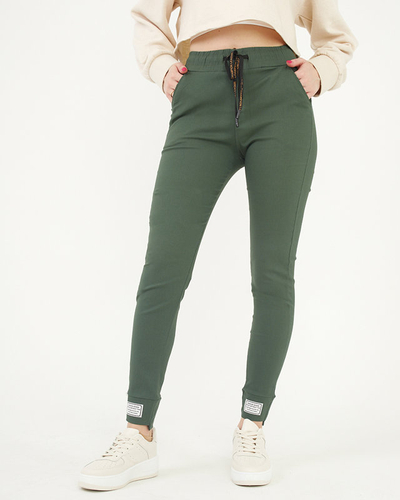 Pantalon en tissu pour femme vert foncé avec patchs - Vêtements