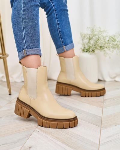 Royalfashion Bottes pour femme beige à semelle solide Eferope