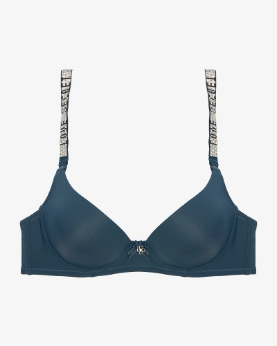 Royalfashion Soutien-gorge push-up uni bleu marine avec bretelles décorées