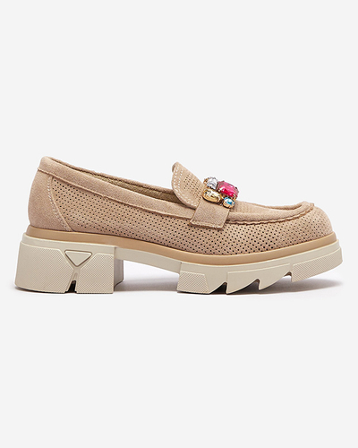 Mocassins pour femmes ajourés marron clair avec ornement Bokkso- Footwear