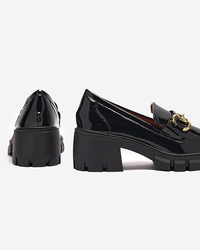 Mocassins noirs laqués pour femmes avec ornement Neriea - Chaussures