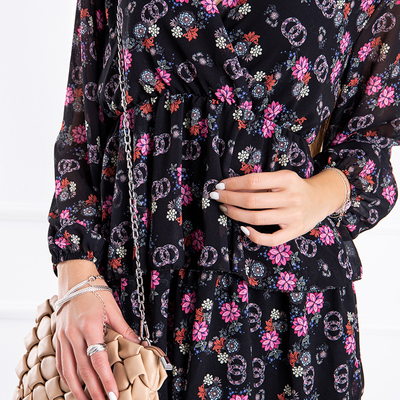 Robe femme noire fleurie - Vêtements