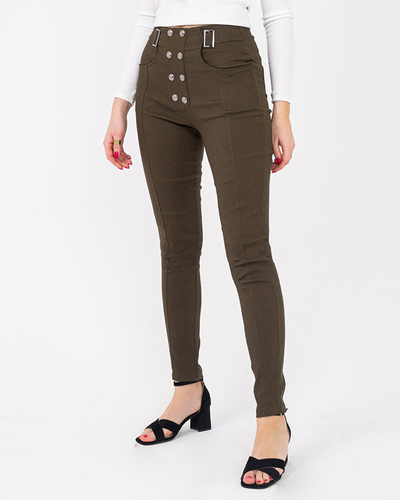 Tregging femme en tissu vert avec boutons décoratifs - Vêtements