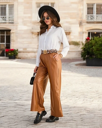 Pantalon large en éco-cuir pour femme Royalfashion
