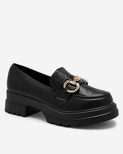 OUTLET Royalfashion Mocassins noirs pour femme avec ornements dorés Riasse