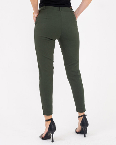 Pantalon femme en tissu vert avec boutons décoratifs - Vêtements