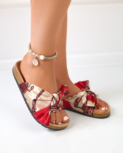 Pantoufles rouges pour femmes avec une tige en tissu à la mode Laneso - Footwear