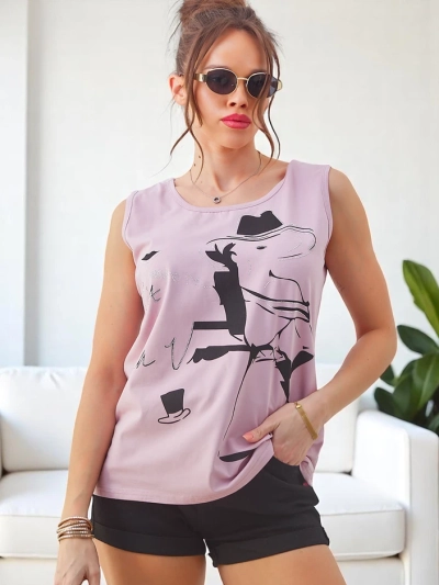 Blouse sans manches en coton pour femmes Royalfashion avec impression et strass