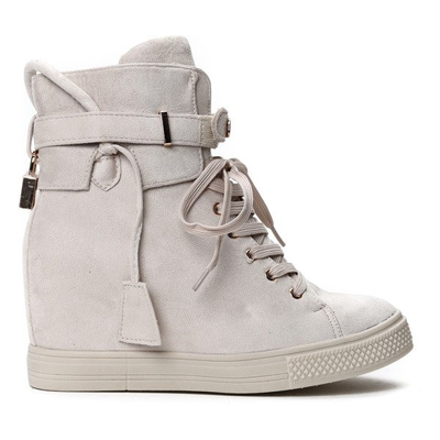 Beżowe sneakersy na koturnie - Obuwie