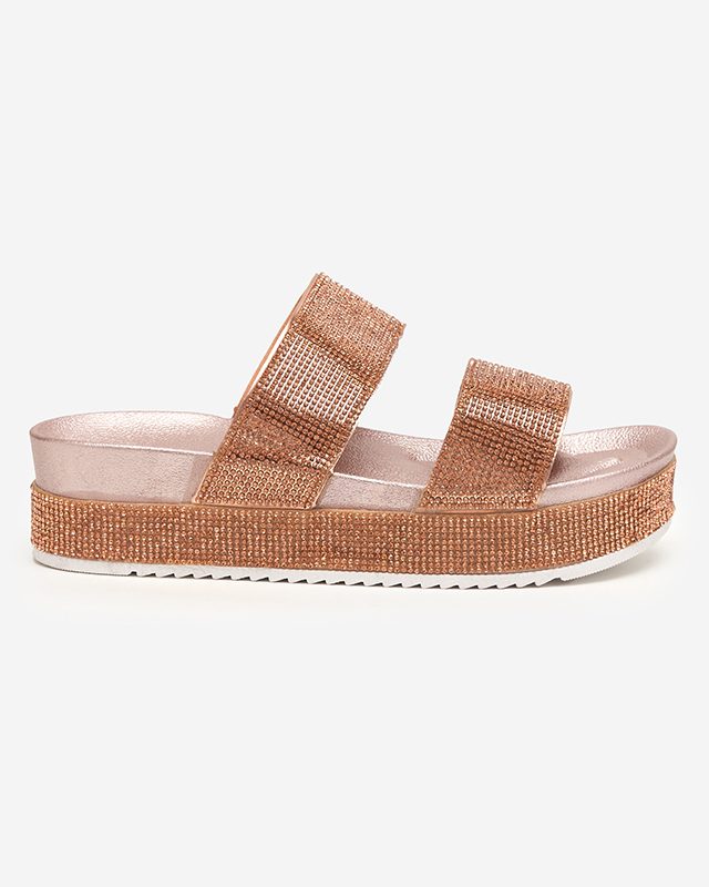 Chaussons femme rose et or avec zircons cubiques Slisera - Footwear