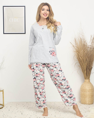 Pyjama pour femme avec imprimé floral de couleur grise GRANDE TAILLE - Vêtements