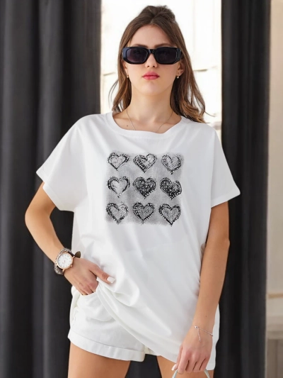 T-shirt en coton pour femmes Royalfashion Beaucoup de cœurs
