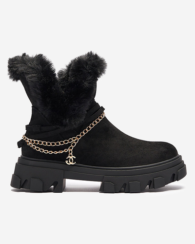Bottes noires en daim écologique pour femmes avec chaîne Videric - Footwear