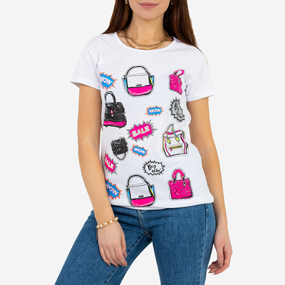 T-shirt femme blanc avec imprimé coloré - Vêtements