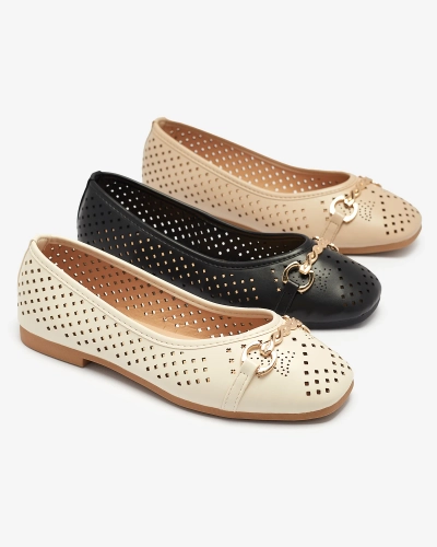 Ballerines ajourées noires pour femme avec ornement doré Serilla- Footwear