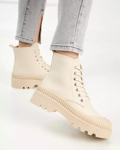 OUTLET Bottines femme crème à talon plat Roulle - Footwear