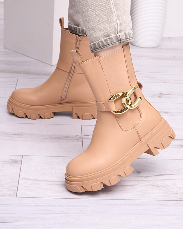 Bottes hautes pour femmes avec une chaîne dorée de couleur camel Setika - Footwear